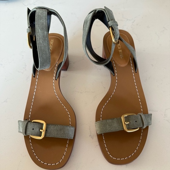 New Veronica Beard Elia Stone Army Green Ankle strap block heel Sandal Size: 6 - Picture 3 of 6